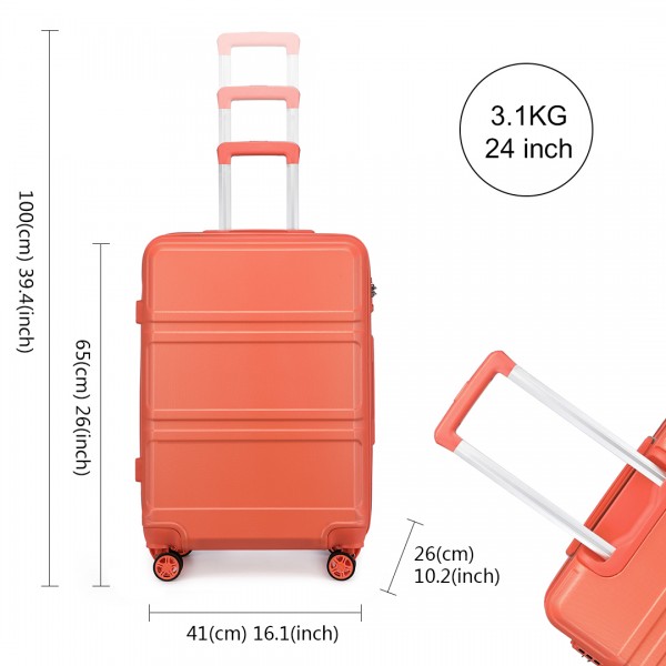K1871-1L - Kono ABS 24 Inch Sculpted Horizontal Design Suitcase - Coral